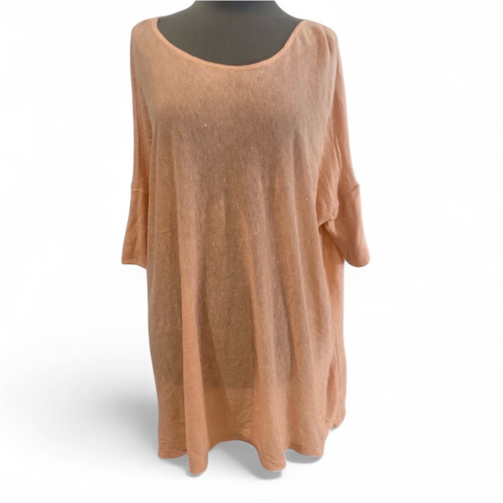 BETSEY JOHNSON OVERSIZED PEACH METALLIC SPECK SHORT SLEEVE KNIT TOP ONE SIZE